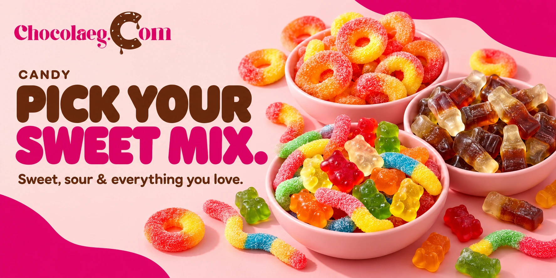 Shop loose candy at Chocola – gummy bears, peach rings, sour worms and cola bottles