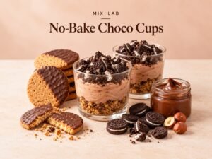 No-Bake Choco Cups Mix Lab — layered biscuit, hazelnut cream and Oreo cups